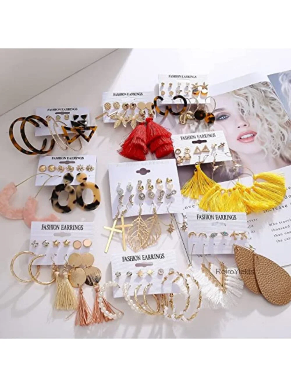 61 Pairs Tassel Earrings Set - Acrylic Hoop Stud Drop Dangle Jewelry
